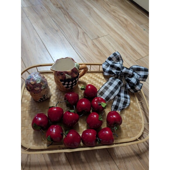 Kitchen Other - Charming Vintage Apple Kitchen Decor Set – Sugar Shaker, Creamer & Faux Fruit